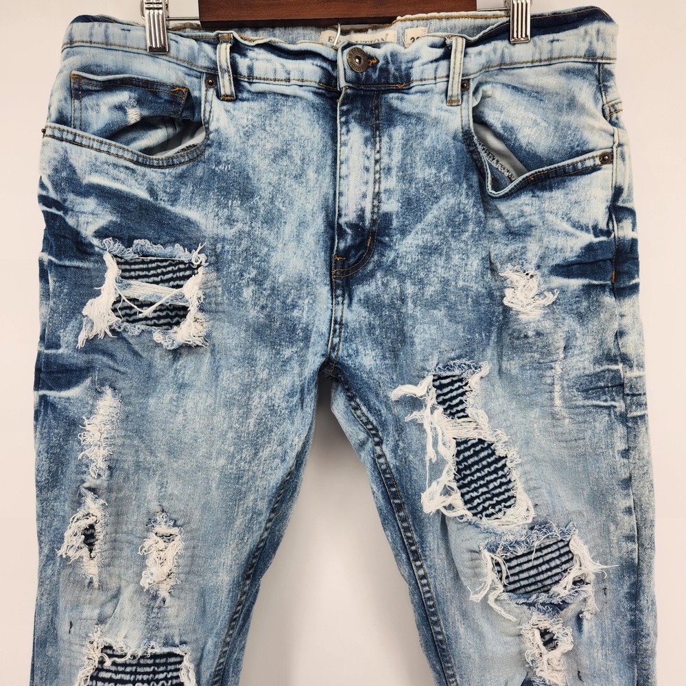 EVOLUTION IN DESIGN Mens Acid‎ Wash Distressed Ripped Jeans Size 38 - Picture 3 of 8
